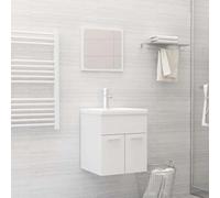 Juego de 2 muebles de baño, color blanco brillante | Con espejo, 1 compartimento, 2 puertas, lavabo empotrado, limpieza de toallitas húmedas