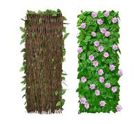 Juego de 2 pantallas de privacidad extensibles para balcón, terraza, exterior, valla decorativa de hiedra artificial, setos artificiales, 30 x 200 cm, extendido (flores rosas)