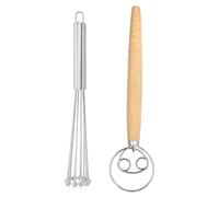 Juego De 2 Piezas, Batidor De Acero Inoxidable De 10 Bolas Y Batidora De Masa Con Mango De Roble, Batidora Manual Adecuado Para Hornear, Cocinar Y Mezclar