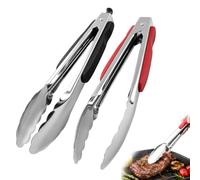 Juego de 2 pinzas de cocina de acero inoxidable de 23 cm, con mangos de silicona en colores rojo y negro, resistentes al calor y duraderas, ideales para separar alimentos crudos y cocidos