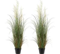 Juego de 2 plantas artificiales de césped, con flores de junco y hierba en maceta, de 1194 mm de altura. Hechas de PVC de alta calidad, estas plantas artificiales de color verde son ideales para decor
