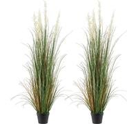 Juego de 2 plantas artificiales de césped, con flores y hojas de junco sintético en maceta, de alta calidad, hechas de PVC. Ideales para decorar interiores y exteriores, jardines, oficinas y hogares.