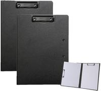 Juego de 2 portapapeles A4 con tapa, carpeta A4 con 2 pinzas, carpeta de conferencias de piel sintética, carpeta de documentos para oficina, construcción, escuela, clips, color negro