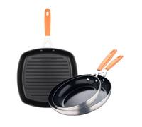 Juego de 2 sartenes ø16ø28cm + asador cuadrado 28x28cm en aluminio forjado para inducción compact san ignacio