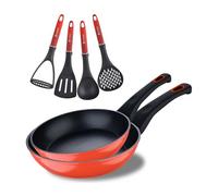 Bergner Classique | Juego de 2 Sartenes de 20 y 24 cm + Set de Utensilios | Fabricadas de Aluminio Forjado | Sartenes Antiadherentes y Utensilios Resistentes | Apta para todo tipo de Cocinas | Rojo