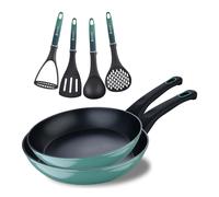Juego de 2 Sartenes Ø20Ø24cm CLASSIQUE en aluminio forjado antiadherentes + Utensilios de cocina verdes Bergner 2 sartenes verdes + utv