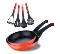 Juego de 2 Sartenes Ø20Ø24cm CLASSIQUE en aluminio forjado antiadherentes + Utensilios de cocina verdes Bergner 2 sartenes rojas + utr