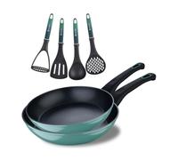 Juego de 2 sartenes ø20ø24cm classique en aluminio forjado antiadherentes + utensilios de cocina verdes bergner