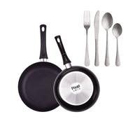 Juego de 2 sartenes ø20ø24cm en aluminio prensado y antiadherente + set de 16 cubiertos en acero inoxidable pixel chef sauce