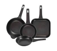 Juego de 2 sartenes ø20ø24cm + sartén grill 28x28cm + wok ø30cm en aluminio fundido color negro copper bergner 28 cm