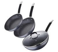 Juego de 2 Sartenes Ø20Ø24cm + Wok de Ø28cm en Aluminio forjado aptas para inducción color Gris MasterPRO