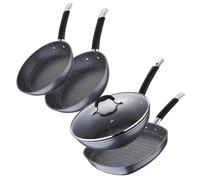 Juego de 2 Sartenes Ø20Ø24cm + Wok de Ø28cm + Sartén Grill 28x28x4,5cm en Aluminio forjado aptas para inducción color Gris MasterPRO