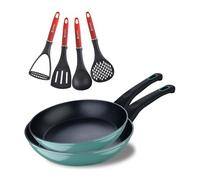 Juego de 2 sartenes ø20ø26cm classique en aluminio forjado antiadherentes + utensilios de cocina rojos bergner