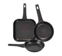 Juego de 2 sartenes ø24ø28cm + sartén grill 28x28cm en aluminio fundido color negro copper bergner