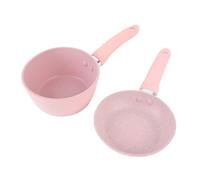 Juego de 2 Sartenes y Cacerolas, Cacerola Pequeña Antiadherente y Ligera, Juego de Utensilios de Cocina Rosa para Cocinar Sopa, Leche, Huevos y Fideos