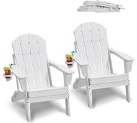 Juego de 2 sillas Adirondack de plástico, plegables, para exteriores, aptas para cualquier clima y con espacio para una fogata, color blanco