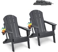 Juego de 2 sillas Adirondack de plástico, plegables, para exteriores, resistentes a la intemperie, color gris, ideales para colocar cerca de una chimenea