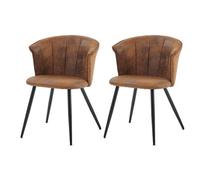 Juego de 2 sillas de comedor con respaldo envolvente, asiento acolchado en polipiel marrón vintage, patas metálicas negras con niveladores, altura 74,5 cm y asiento 47 cm, estilo industrial para cocin