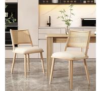 Juego de 2 sillas de comedor de mimbre vienés (poliuretano, estructura | Respaldo de ratán transpirable, cómodo cojín de asiento de poliuretano, estructura de metal resistente de hasta 120 kg