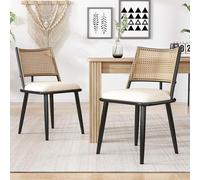 Juego de 2 sillas de comedor de mimbre vienés (poliuretano, estructura | Respaldo de ratán transpirable, cómodo cojín de asiento de poliuretano, estructura de metal resistente de hasta 120 kg