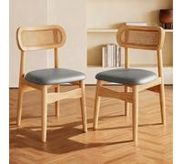 Juego de 2 sillas de comedor de ratán modernas de mediados de siglo, madera maciza, tapicería de cuero, asientos de cocina Slish, color gris natural y oscuro, ideal para decoración del hogar y comedor