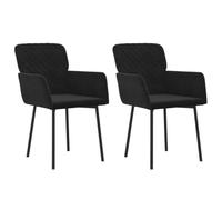 Juego de 2 sillas de comedor de terciopelo negro | Terciopelo suave, marco de metal y madera contrachapada, respaldo y reposabrazos acolchados de espuma