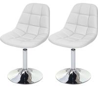 Juego de 2 sillas de comedor HWC-A60, silla giratoria, cromo, tapizada en cuero sintético blanco