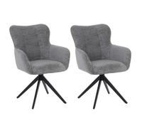 Juego de 2 sillas de comedor HWC-Q35, reposabrazos giratorio, tela chenilla (680 g/m²), color gris