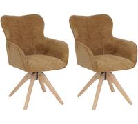 Juego de 2 sillas de comedor HWC-Q35, sillas de cocina con reposabrazos giratorios, tapizadas en tela de chenilla (680g/m²), estructura de madera, color mostaza