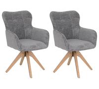 Juego de 2 sillas de comedor HWC-Q35, sillas de cocina con reposabrazos giratorios, tapizadas en tela chenille (680g/m²), estructura de madera MVG, color gris