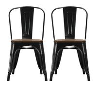 Juego de 2 sillas de comedor industriales vintage apilables de metal con respaldo alto y asiento de madera para el hogar, restaurante, cocina, tienda y cafetería