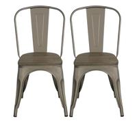 Juego de 2 sillas de comedor industriales vintage apilables de metal con respaldo alto y asiento de madera para el hogar, restaurante, cocina, tienda y cafetería