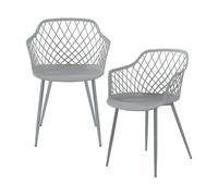Juego de 2 sillas de comedor kangasniemi con reposabrazos plástico y metal 80 x 56 x 52 cm - gris claro [en.casa]