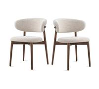 Juego de 2 sillas de comedor modernas de mediados de siglo, sillas de comedor de madera maciza con cojín de lino y respaldo curvo, sillas de cocina tapizadas para sala de estar y cocina (2, nogal)