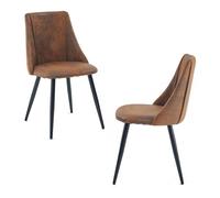 Juego de 2 sillas de comedor retro, sillón tapizado, asiento de ante, patas de metal para cocina, sala de estar, dormitorio, oficina, estilo industrial, marrón