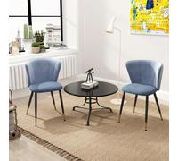 Juego de 2 sillas de comedor: sillas tipo baquet de terciopelo azul, con respaldo ergonómico y patas de metal