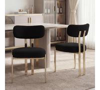 Juego de 2 sillas de comedor tapizadas en negro, con estampado de imitación piel, patas metálicas y sin reposabrazos