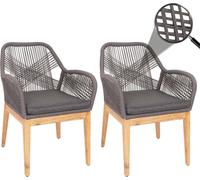 Juego de 2 sillas de jardín HWC-H56b, sillón para exteriores, resistente a la intemperie, tejido de cuerda, madera de acacia, color gris. Cojines de color antracita