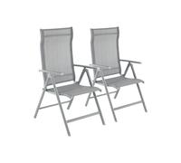 SONGMICS Sillas Plegables de Jardín, Juego de 2, Silla de Exterior con Marco de Metal, Respaldo Reclinable en 8 Ángulos, Carga de 150 kg, Gris GCB29GY