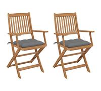 Juego de 2 sillas de jardín plegables con cojines gruesos de madera maciza de acacia, silla de jardín, silla de madera, una variedad de cojines de colores disponibles, 54 x 57 x 91 cm