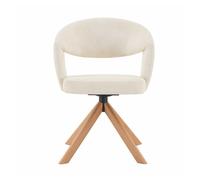 Juego de 2 sillas de lujo retro giratorias - estructura de tela color crema, patas de madera, respaldo curvado, giro 360° silencioso - blanco, madera