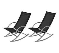 Juego de 2 sillas mecedoras de jardín de acero y textiline negro, aptas para terraza, jardín o jardín de invierno, 53 x 92 x 86 cm