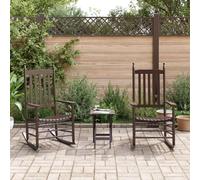 Juego de 2 sillas mecedoras de madera de álamo con mesa plegable, respaldo alto y reposabrazos anchos, diseño ergonómico para patio y jardín, capacidad 110 kg por asiento,