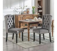 Juego de 2 sillas para comedor tapizadas en tela, con patas de roble, botones decorativos, detalles cromados y adornos tipo clavo. Ideales para el comedor, dormitorio, cocina, salón, zona de descanso 