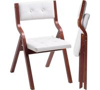 Juego de 2 sillas plegables de madera con cojín acolchado y estructura de madera, color blanco