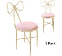 Juego de 2 sillas - Rosa con detalles dorados - Forma de lazo - Ideal para habitación de niñas, sala de juegos o como silla de maquillaje - Fabricadas en hierro forjado