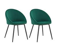Juego de 2 sillas vintage Diane de terciopelo verde, patas de metal