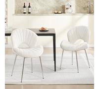 Juego de 2 sillones de terciopelo marfil, patas plateadas, para cocina, salón, oficina