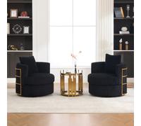 Juego de 2 sillones giratorios de pana de 360°, color negro, con espacio de almacenamiento para salón