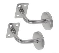 Juego de 2 soportes de pasamanos de pared para barandilla de escalera de madera o acero, 50 x 60 mm, color plateado (soporte plano)